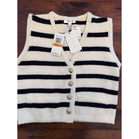 Line & Dot Tumi Top Striped Sleeveless Sweater Gold Buttons Sz S NWT $88 - Picture 5 of 14